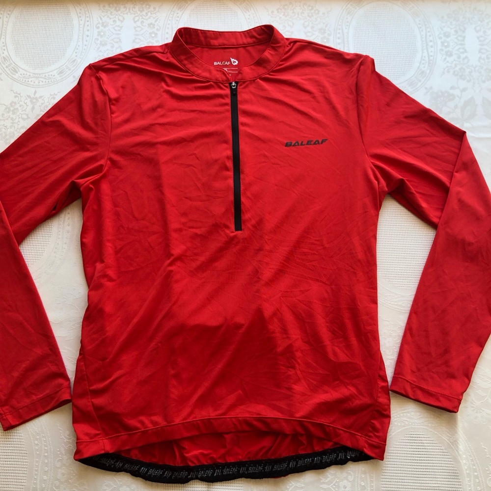 Baleaf Men’s Size XL Orange Cycling Running Long Sleeves Shirt Back Pockets Top